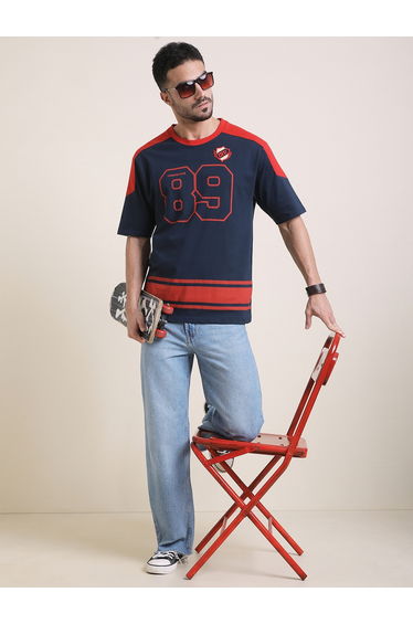 Men Oversized Crew Neck Printed T-Shirt