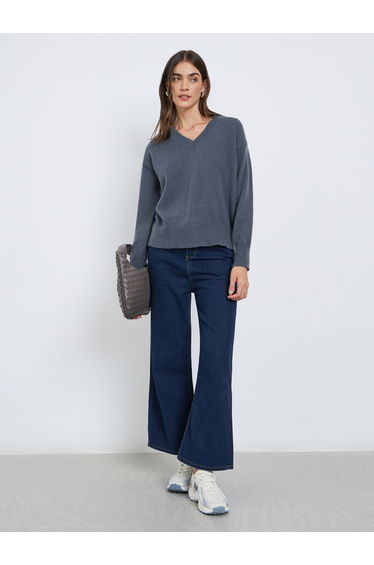 Charcoal V-Neck Relaxed Fit Sweater