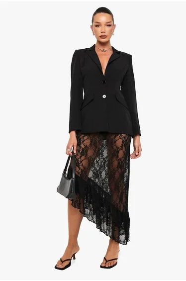 Shoulder Pad Backless Blazer - black