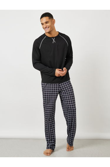 Contrast Stitch T-Shirt and Checked Pyjama Set