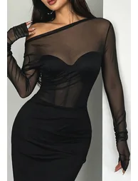 Sheer Mesh Overlay Sweetheart Bustier Bodysuit for Night Out & Club Parties - 1