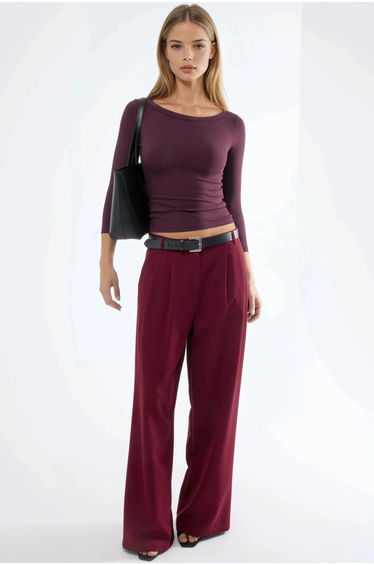 BUSEM Crew Neck Ribbed Long Sleeve Blouse