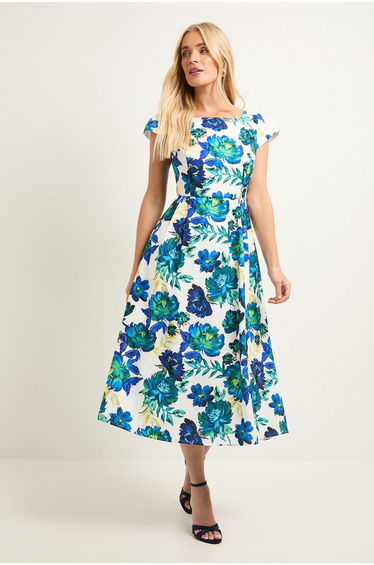 Petite Floral Ottoman Fit & Flare Midaxi Dress
