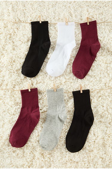 Multicolored 6-Pack Plain Jacquard Knitted Socks