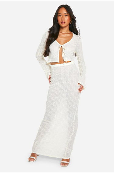 Sheer Textured Low Rise Maxi Skirt - ivory