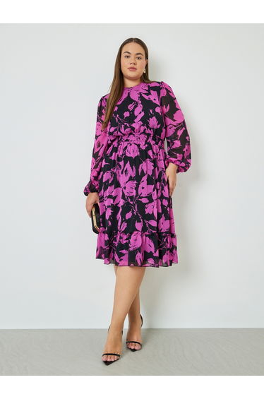 Plus Size All Over Print Midi Dress