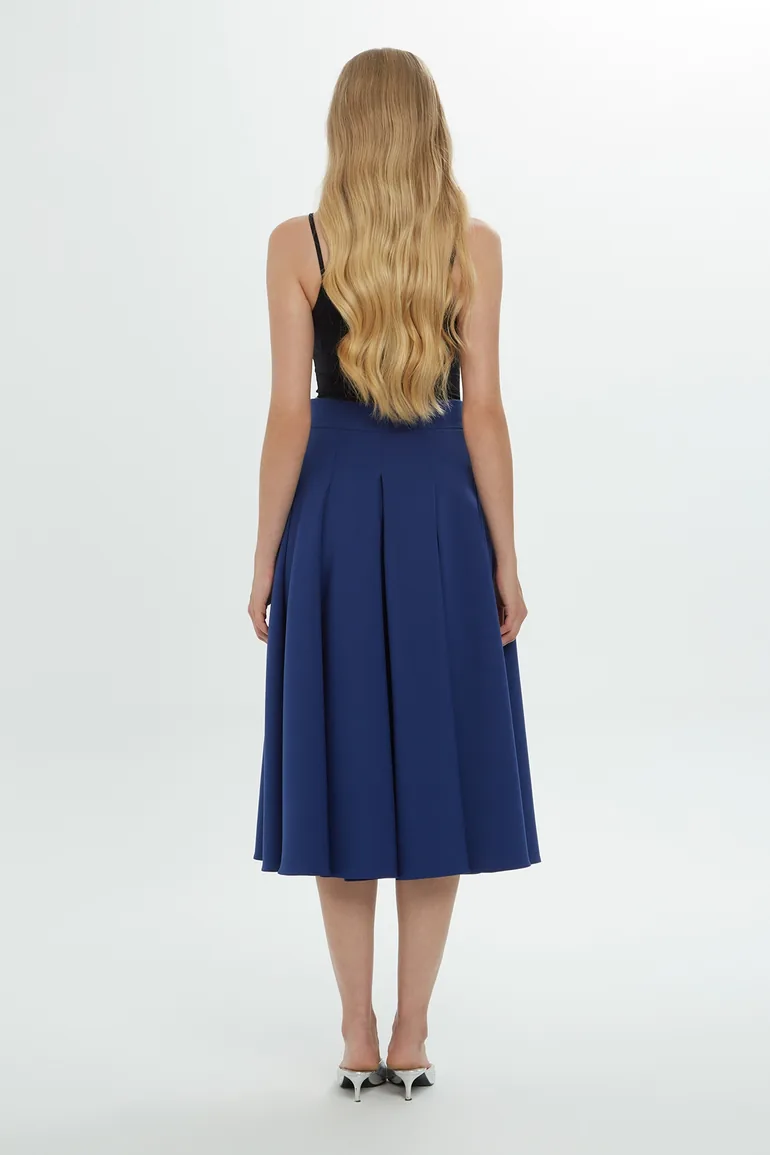 Pleated Navy Midi Skirt - 2