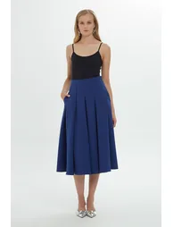 Pleated Navy Midi Skirt