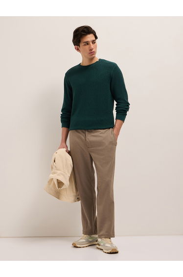 Men Pure Cotton Textured Flat Knit T-Shirt