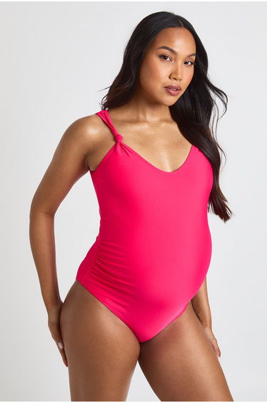 Maternity Knot Detail Swimsuit - hot pink