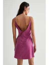 Satin Lace Up Detail Plunge Mini Dress - 3