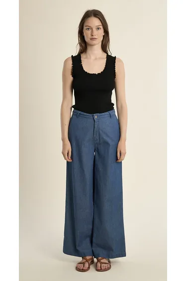 Wide Leg Denim Trousers