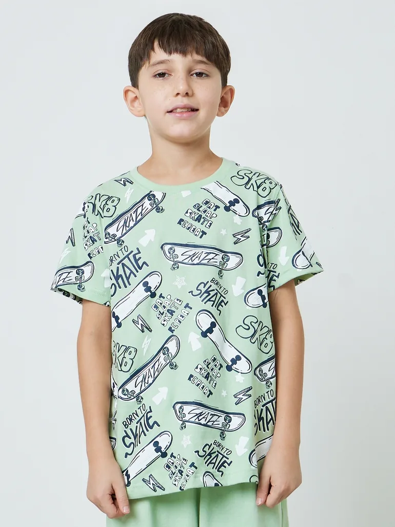 Boys Cotton Skater Print T-Shirt and Shorts Set - 2