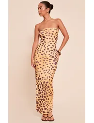 Animal Printed Onion Skin Bandeau Maxi Dress