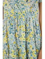 فستان محبوك بطبعة أزهار لون أصفر  - 2