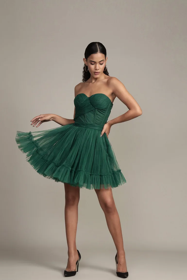 emerald green spaghetti strap dress Emerald Shimmer Christmas Long Sleeve Tutu Dress 6Y main image 1