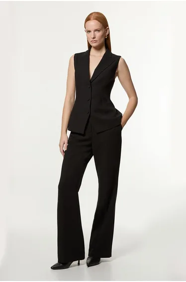 Petite Compact Stretch Essential Tailored Straight Leg Trouser