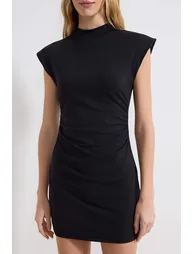 Black Bodycon Shirred/Draped Detailed Stretch Knitted Dress - 2