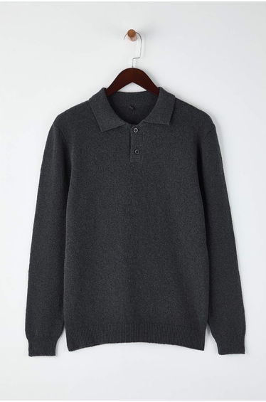 Anthracite Regular Polo Neck Textured Sweater