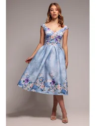 Goddiva Sweetheart Floral Midi Dress - Powder Blue