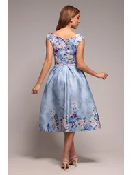 Goddiva Sweetheart Floral Midi Dress - Powder Blue - 1