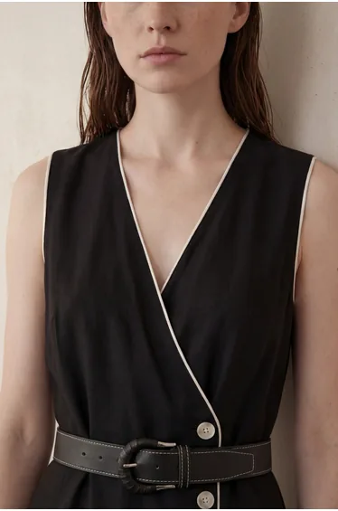 MY FASHION Contrast Binding Detailed Midi Dress