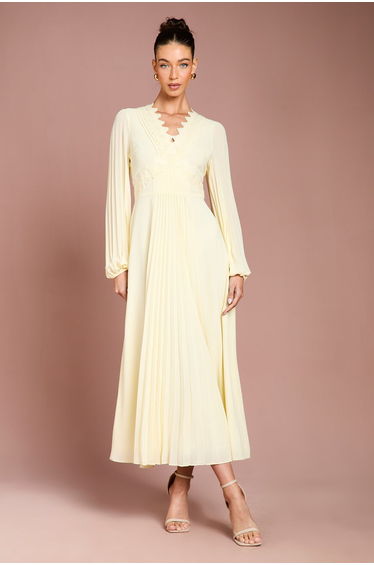 Pleat Detail Lace Trim Maxi Dress