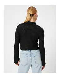 Crop Sweater Openwork Flare Sleeve - 3