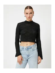 Crop Sweater Openwork Flare Sleeve