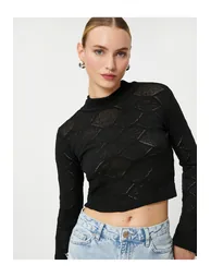 Crop Sweater Openwork Flare Sleeve - 2