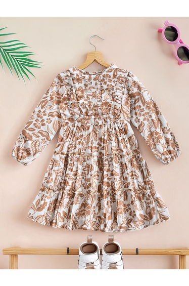 Floral Print Buttoned Tiered Knee-Length Dress