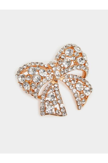 Gold Bow Brooch with Crystals