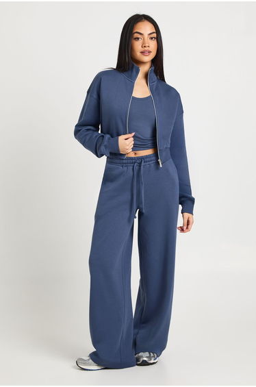 Funnel Neck Zip Through 3 Piece Straight Leg Tracksuit - slate