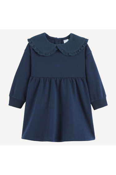 Fleece Dress with Peter Pan Collar in Cotton Muslin