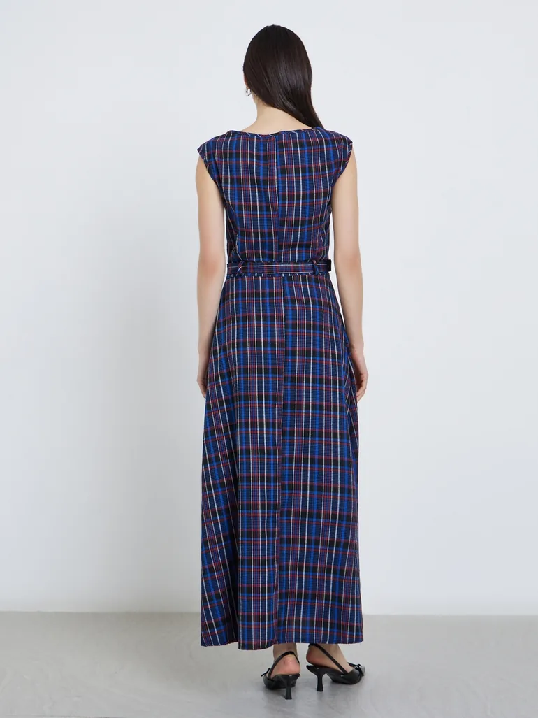 Checked Print Sleeveless Belted Maxi Dress Take Two Multicolour : Day Dresses : VogaCloset Iraq Checked Print Sleeveless Belted Maxi Dress Take Two Multicolour : Day Dresses : VogaCloset Iraq