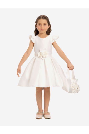 Dress & Fleur Girls Dress with Matching Floral Bag in White