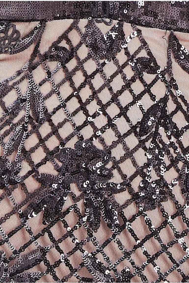Goddiva Modesty Sequin Evening Maxi Dress - Black - 3
