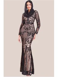 Goddiva Modesty Sequin Evening Maxi Dress - Black
