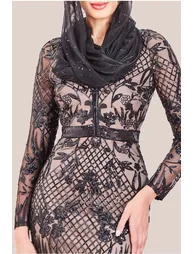 Goddiva Modesty Sequin Evening Maxi Dress - Black - 2