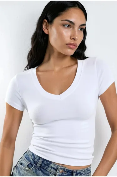 BUSEM V-Neck Short Sleeve Elastic T-Shirt