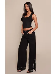 Tall Black Studded Split Hem Jeans - 1