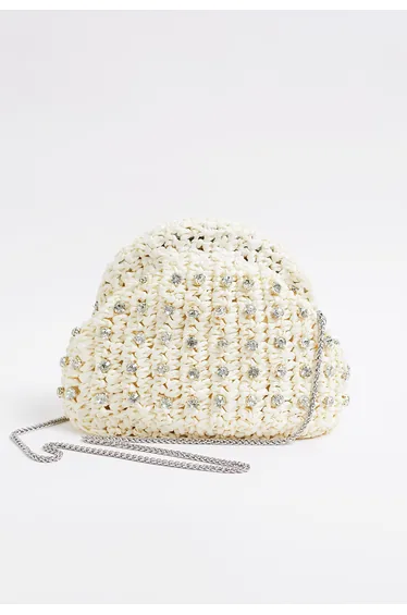 حقيبة كلتش قش بأحجار الراين