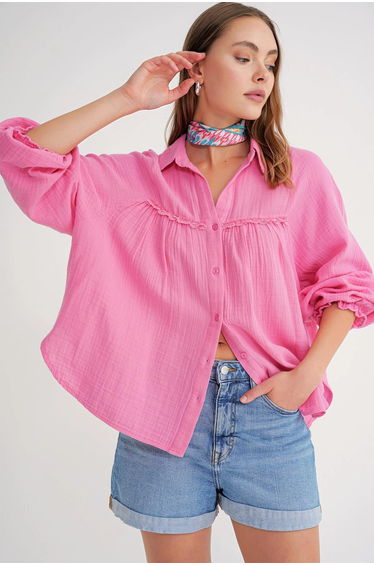 Mixray Textured Cotton Button-Up Shirt