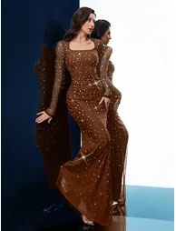 QOQ Evening Gown Women Rhinestone Formal Dress - 1