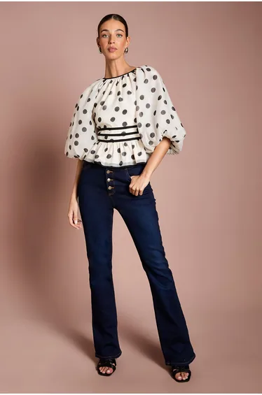 Polka Dot Puff Sleeve Top