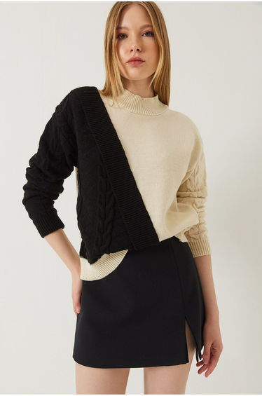 LUCCI Patterned Half Turtleneck Ribbed Sweater