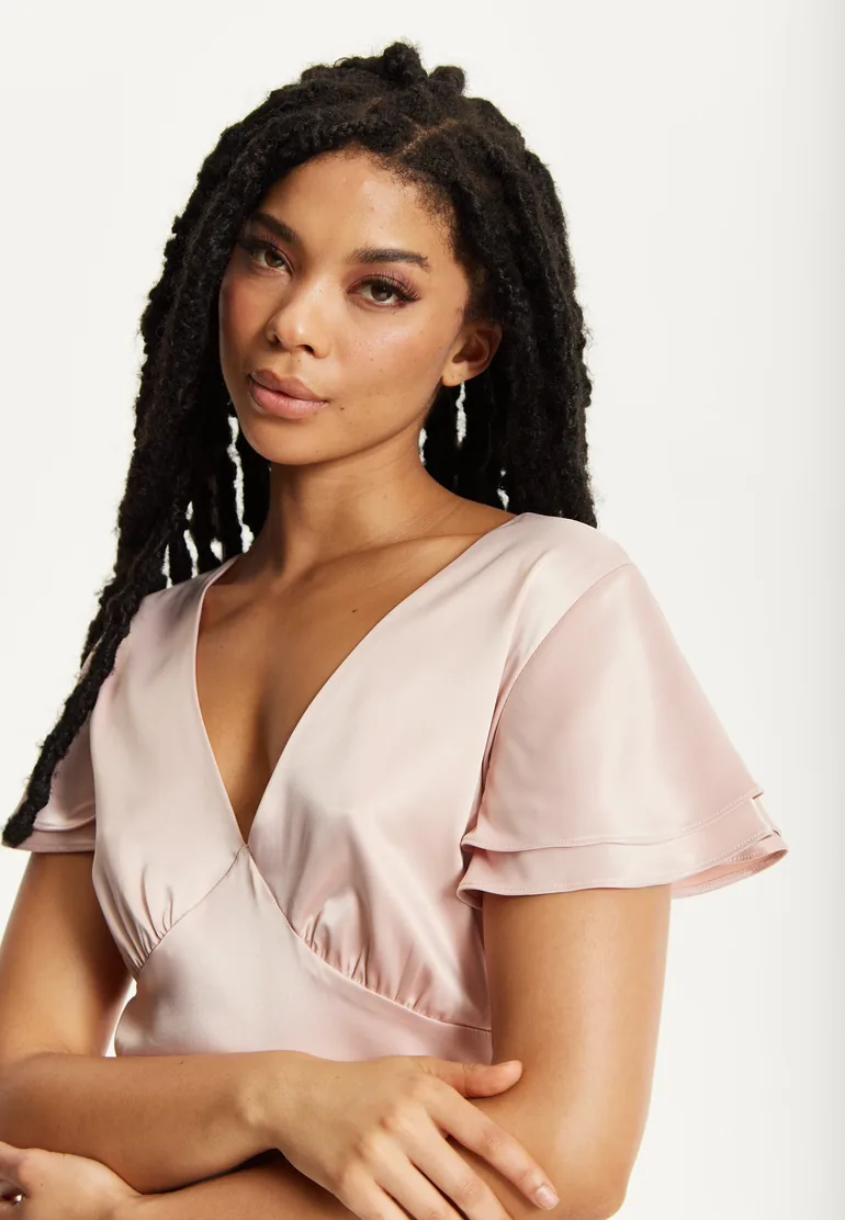 Short Sleeve Light Pink Maxi Dress - 4