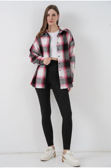 Women's plaid oversized lumberjack shirt 3854 brick red