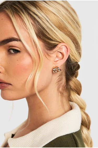 Gold Triple Mini Hoop Earrings - gold