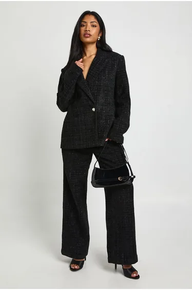 Boucle Wide Leg Trousers - black